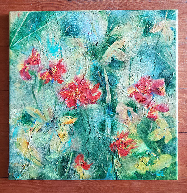 ๐ Original Art by Nymphya Print "Autumnal Tumble of Nasturtiums" 12" x 12"  on Photo Paper (matte) - The Nymphya Shop