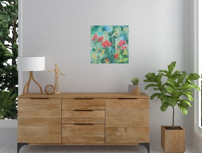 ๐ Original Art by Nymphya "Autumnal Tumble of Nasturtiums" 12" x 12" Print ๐ on Canvas - The Nymphya Shop