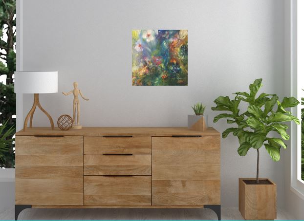 ๐บ Original Art by Nymphya "Kaleidoscope of Spring Blooms" 12" x 12"  Print ๐ธ on Canvas - The Nymphya Shop