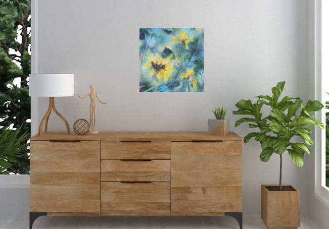 ๐ป Original Art by Nymphya "Summer Light of Sunflowers" 12" x 12" Print ๐ป on Canvas - The Nymphya Shop