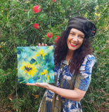 ๐ป Original Art by Nymphya "Summer Light of Sunflowers" 12" x 12" Print ๐ป on Canvas - The Nymphya Shop