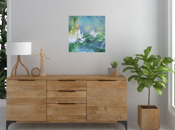 โ๏ธ Original Art by Nymphya "Tiffany's Winter Lilies" 12" x 12"  Print โ๏ธon Canvas - The Nymphya Shop