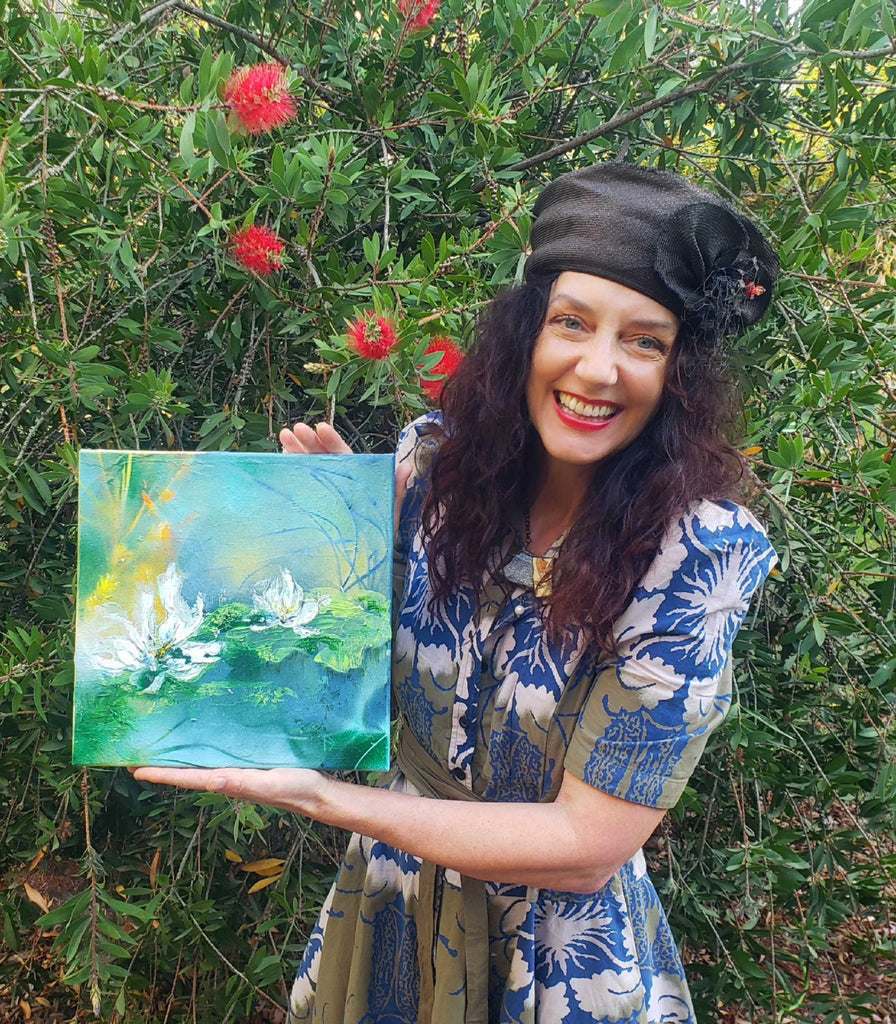 ART & MUSIC BUNDLE: โ๏ธ Original Art by Nymphya  & SIGNED NAKED KATE CD  ("Tiffany's Winter Lilies" 12" x 12"  Print โ๏ธon Canvas) - The Nymphya Shop