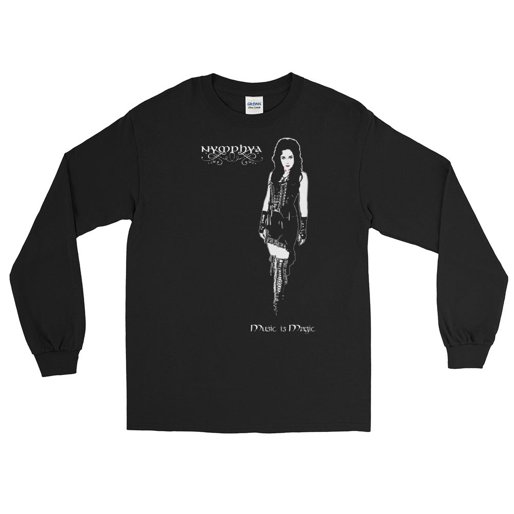 Light on Dark 100% Cotton Unisex Long Sleeve "Music is Magic" T Shirt in Black - The Nymphya Shop