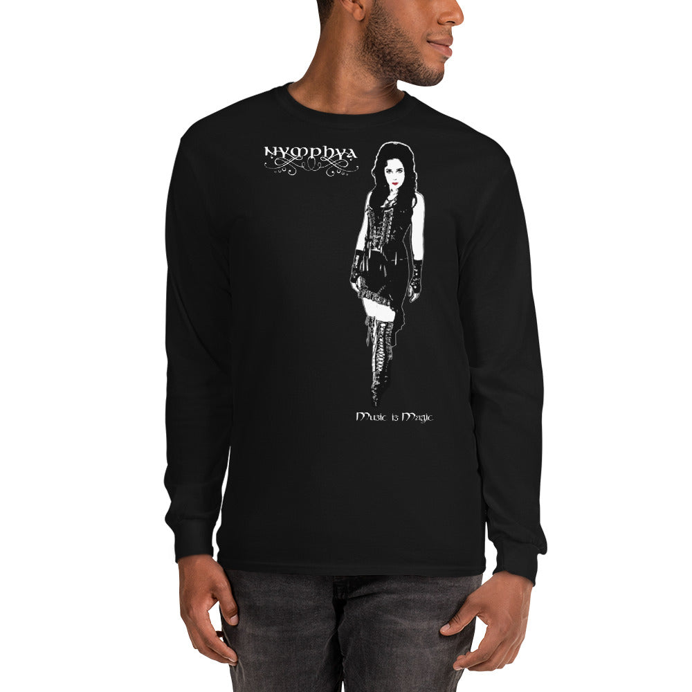 Light on Dark 100% Cotton Unisex Long Sleeve "Music is Magic" T Shirt in Black - The Nymphya Shop