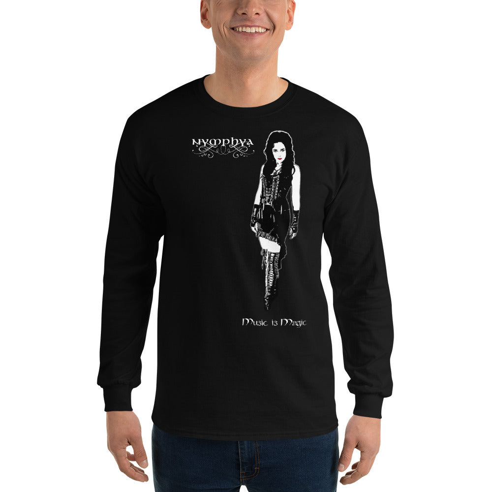 Light on Dark 100% Cotton Unisex Long Sleeve "Music is Magic" T Shirt in Black - The Nymphya Shop